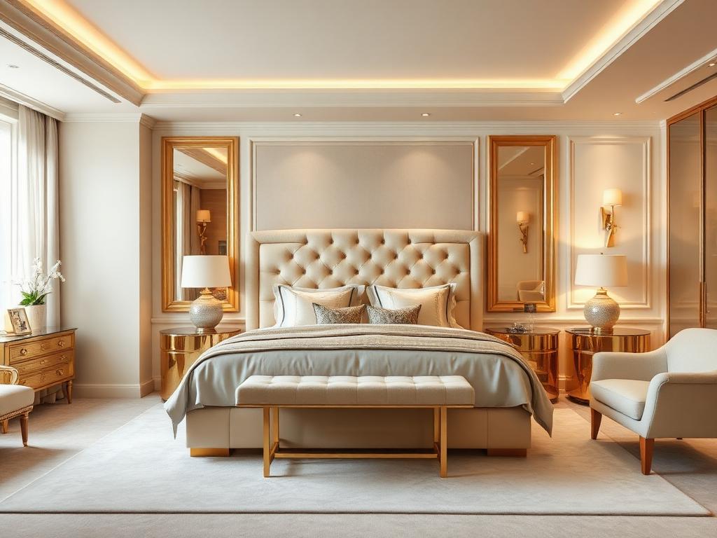 Master bedroom in cream and gold tones