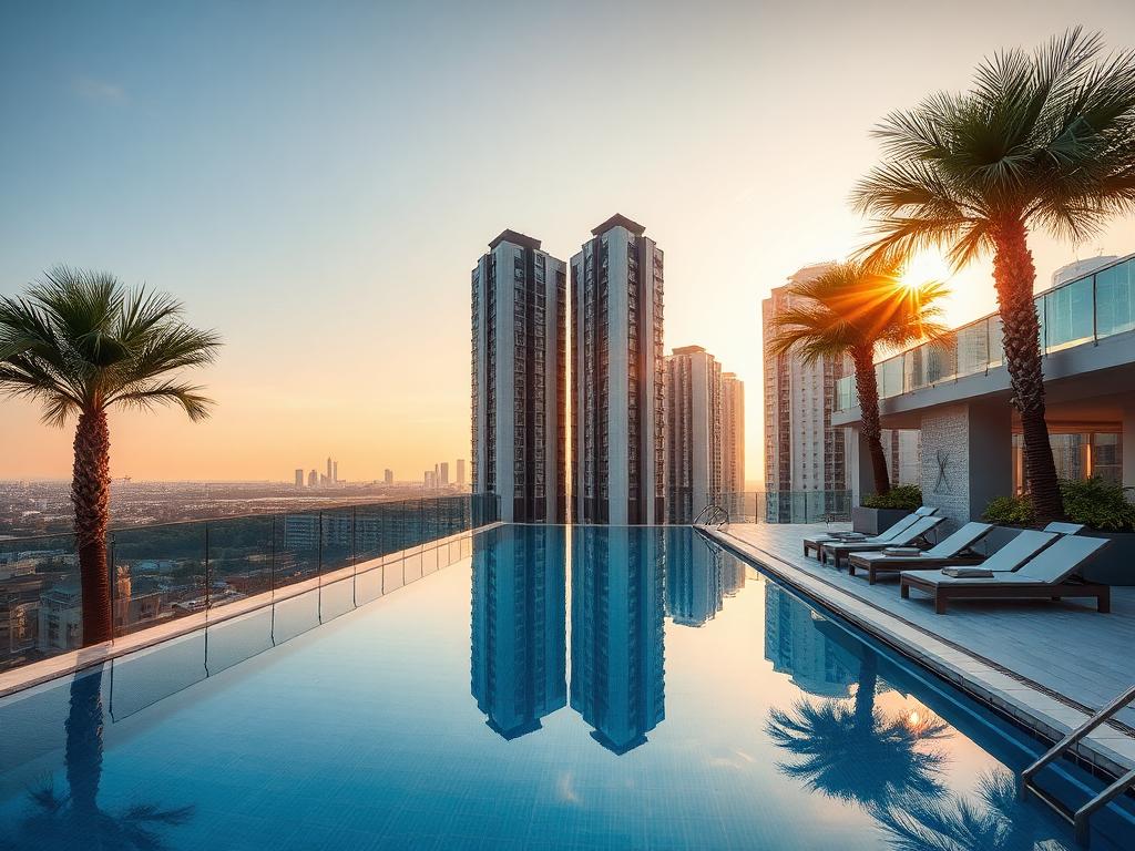 Resort-style pool deck at The Tiara, Medicity New Chandigarh